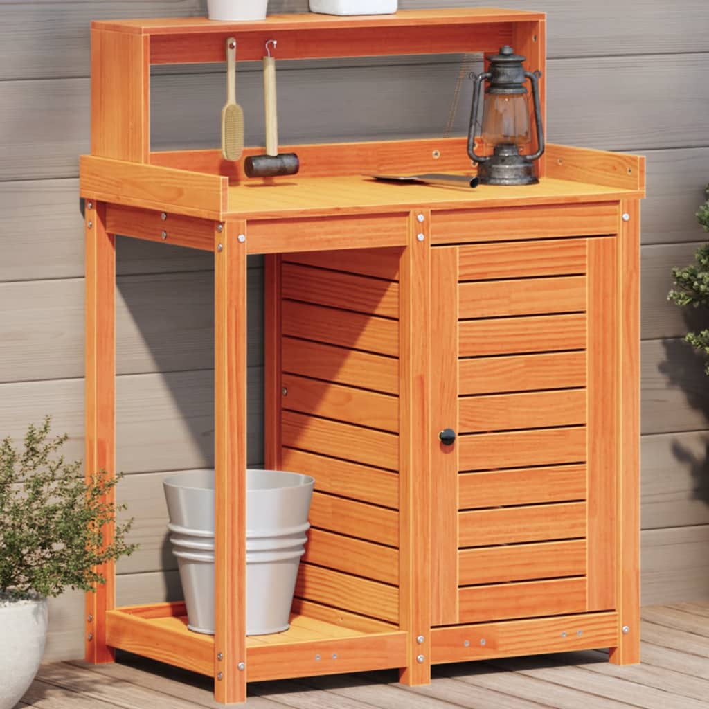 Plant table with shelves brown 82.5x50x109.5cm solid pine wood