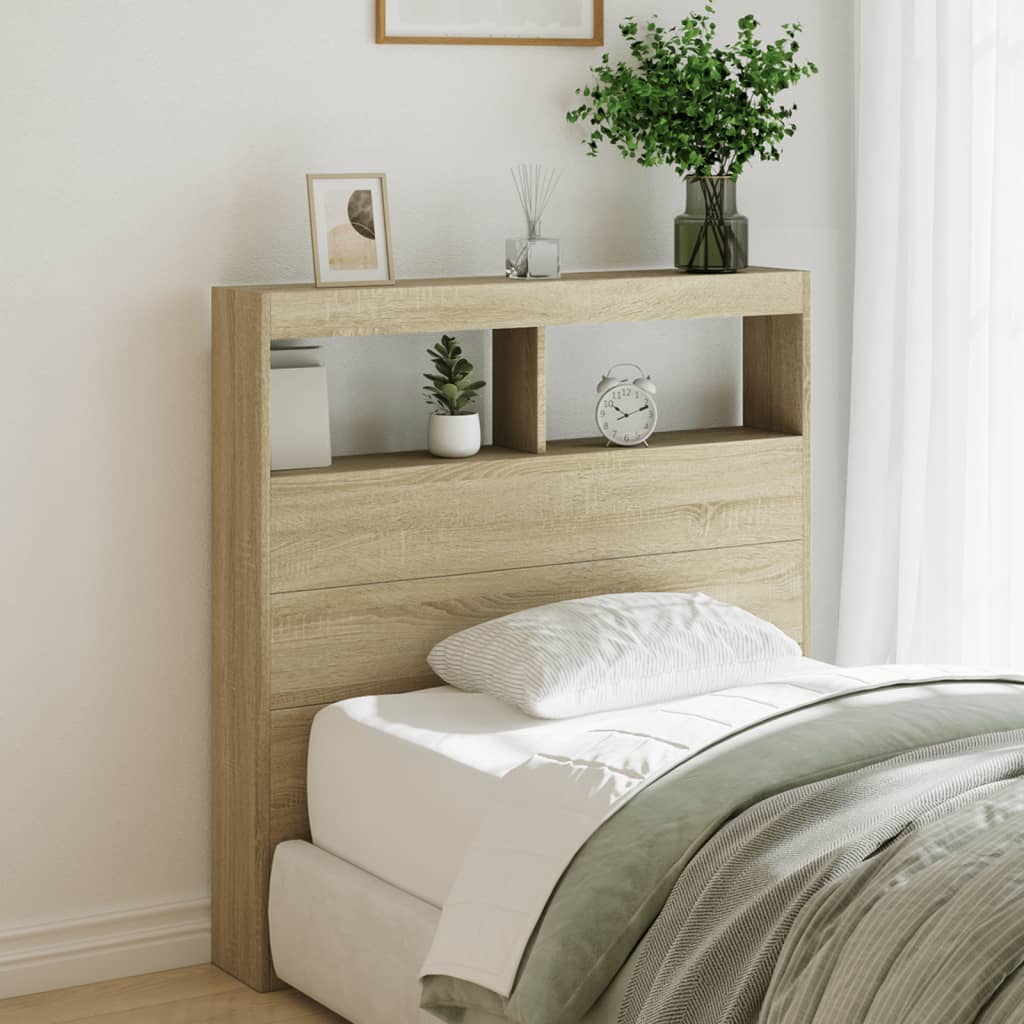 LED-Kopfteil mit Ablagen Sonoma-Eiche 100x17x102 cm