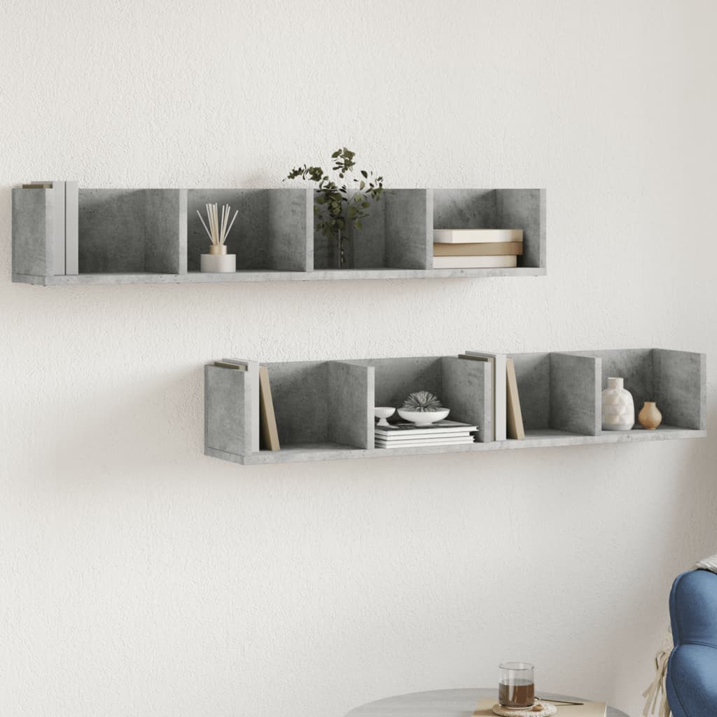 Wall cabinets 2 pcs. Concrete grey 99x18x16.5 cm wood material