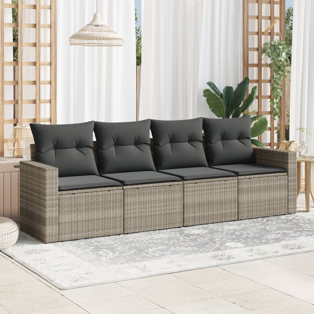 4-piece garden sofa set with cushions light grey poly rattan