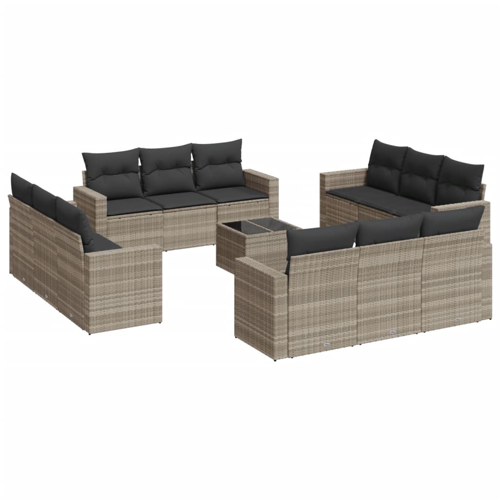 13-piece garden sofa set with cushions, light grey poly rattan