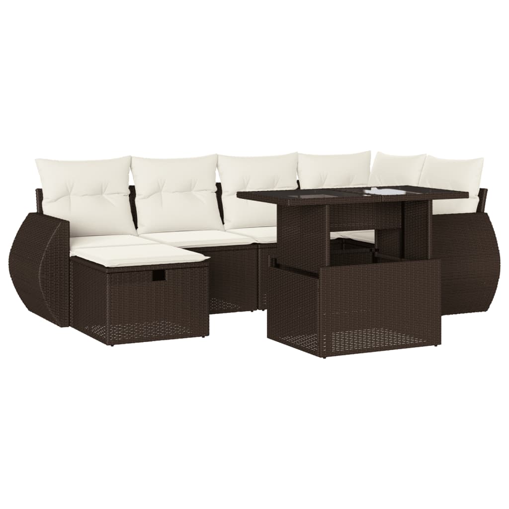 7-tlg. Garten-Sofagarnitur mit Kissen Braun Poly Rattan