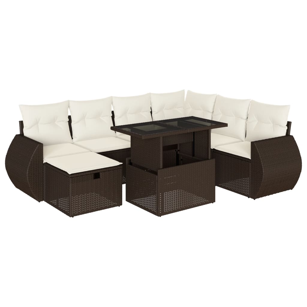 8-tlg. Garten-Sofagarnitur mit Kissen Braun Poly Rattan