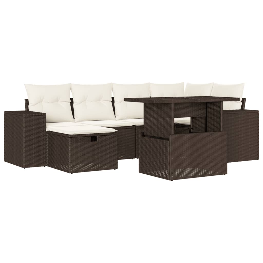 7-tlg. Garten-Sofagarnitur mit Kissen Braun Poly Rattan