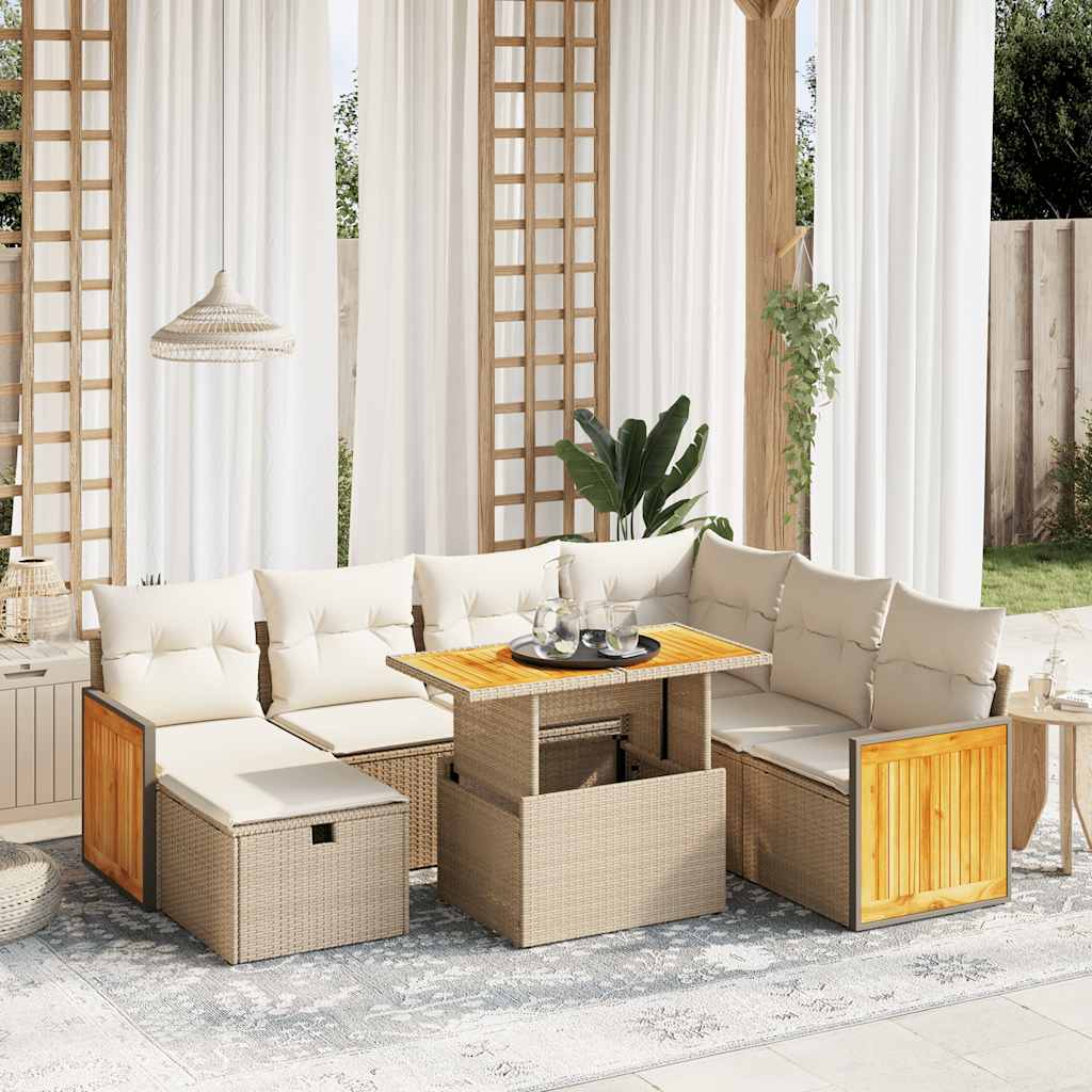 8-tlg. Garten-Sofagarnitur mit Kissen Beige Poly Rattan