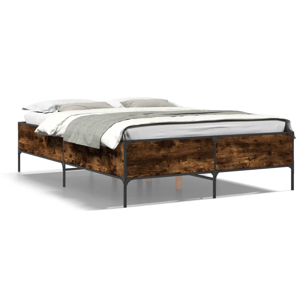Bettgestell Räuchereiche 150x200 cm Holzwerkstoff und Metall
