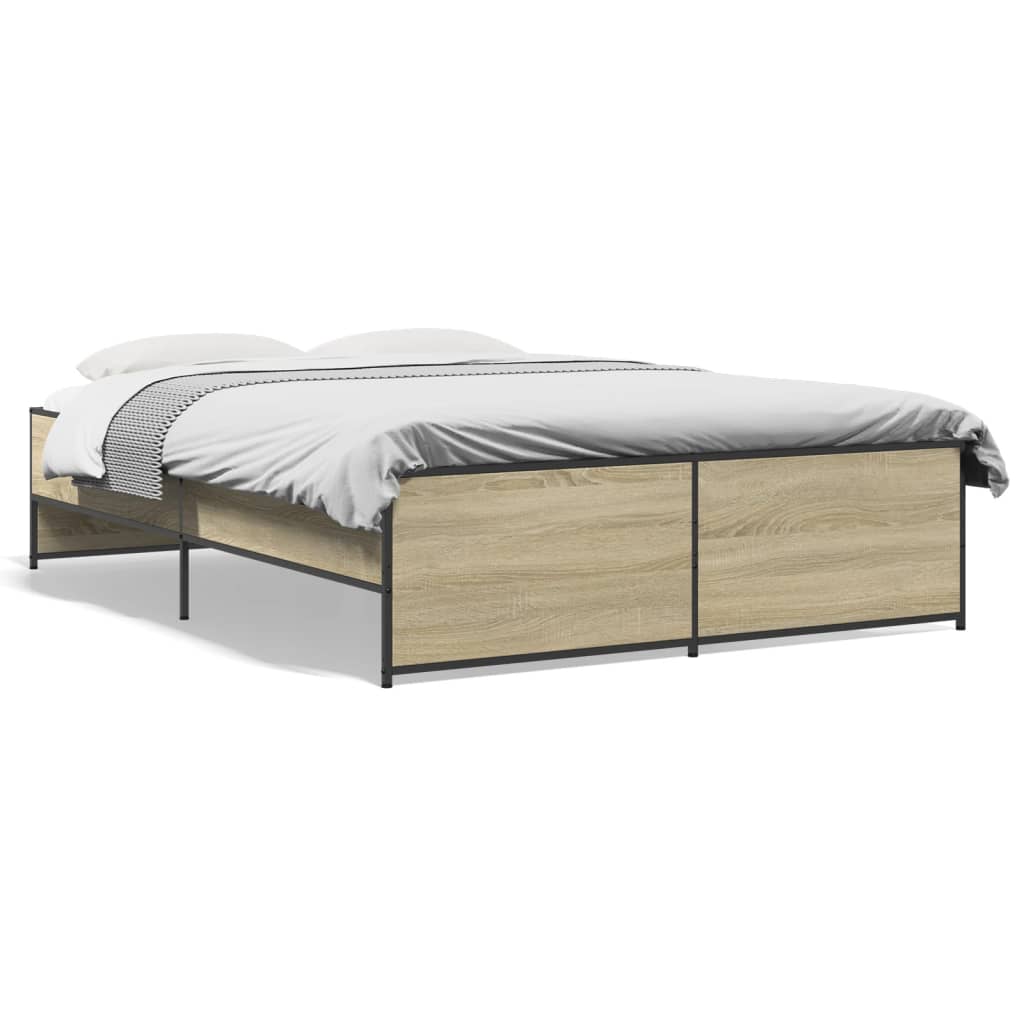 Bettgestell Sonoma-Eiche 135x190 cm Holzwerkstoff und Metall