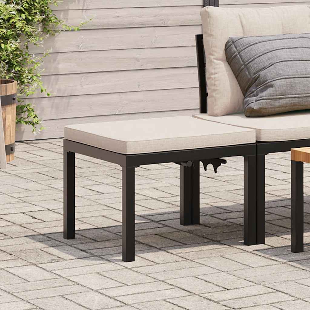 Gartenhocker mit Kissen Schwarz Pulverbeschichteter Stahl