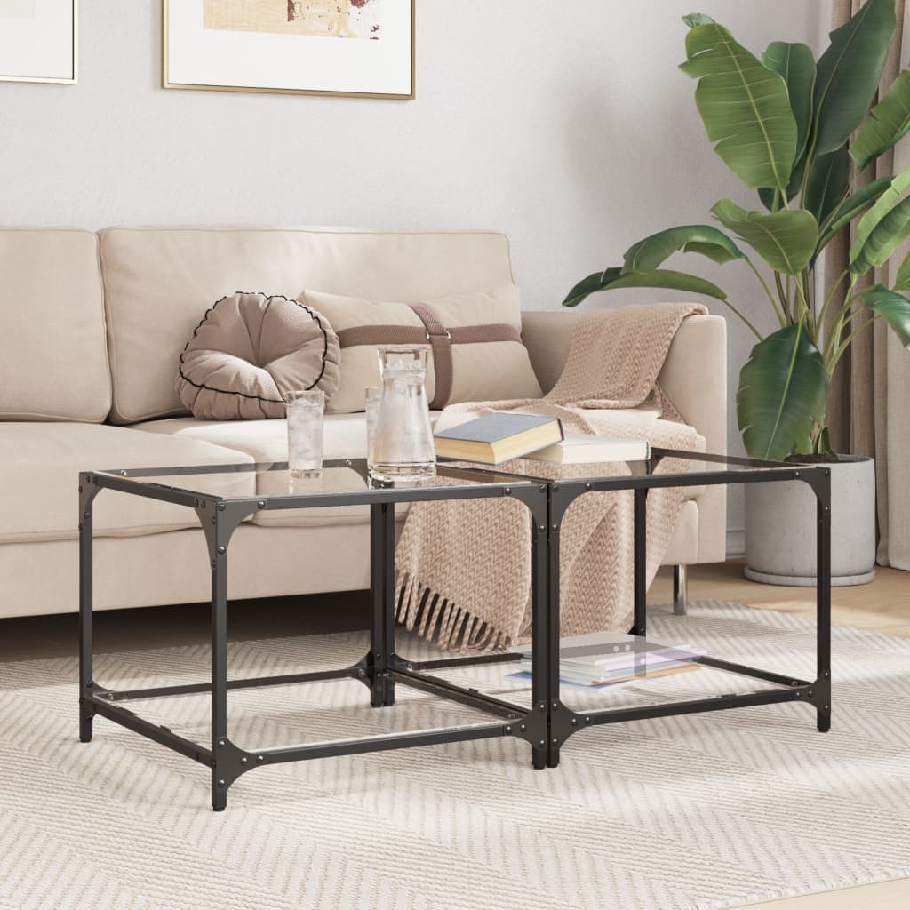 Coffee tables with glass top 2 pcs. Transparent 50x50x40 cm steel