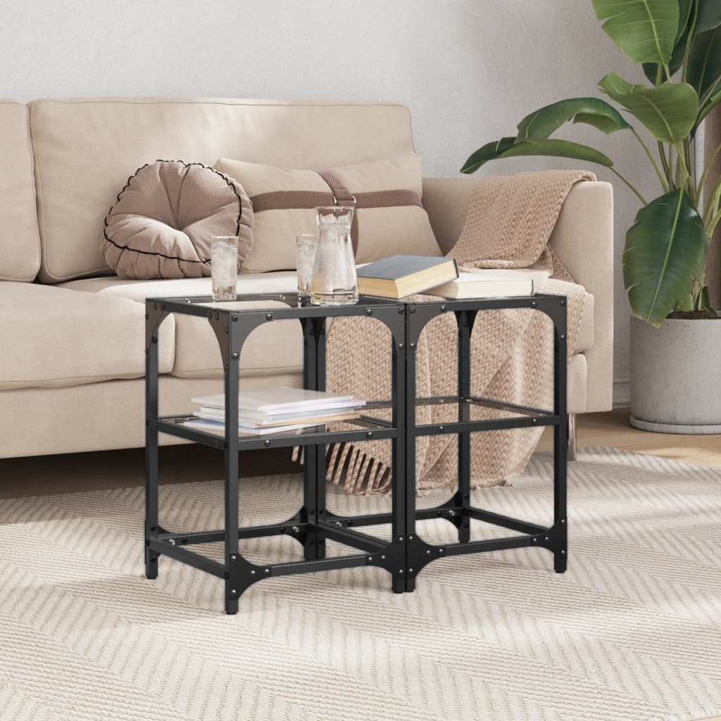 Coffee tables with glass top 2 pcs. Transparent 30x30x45 cm steel