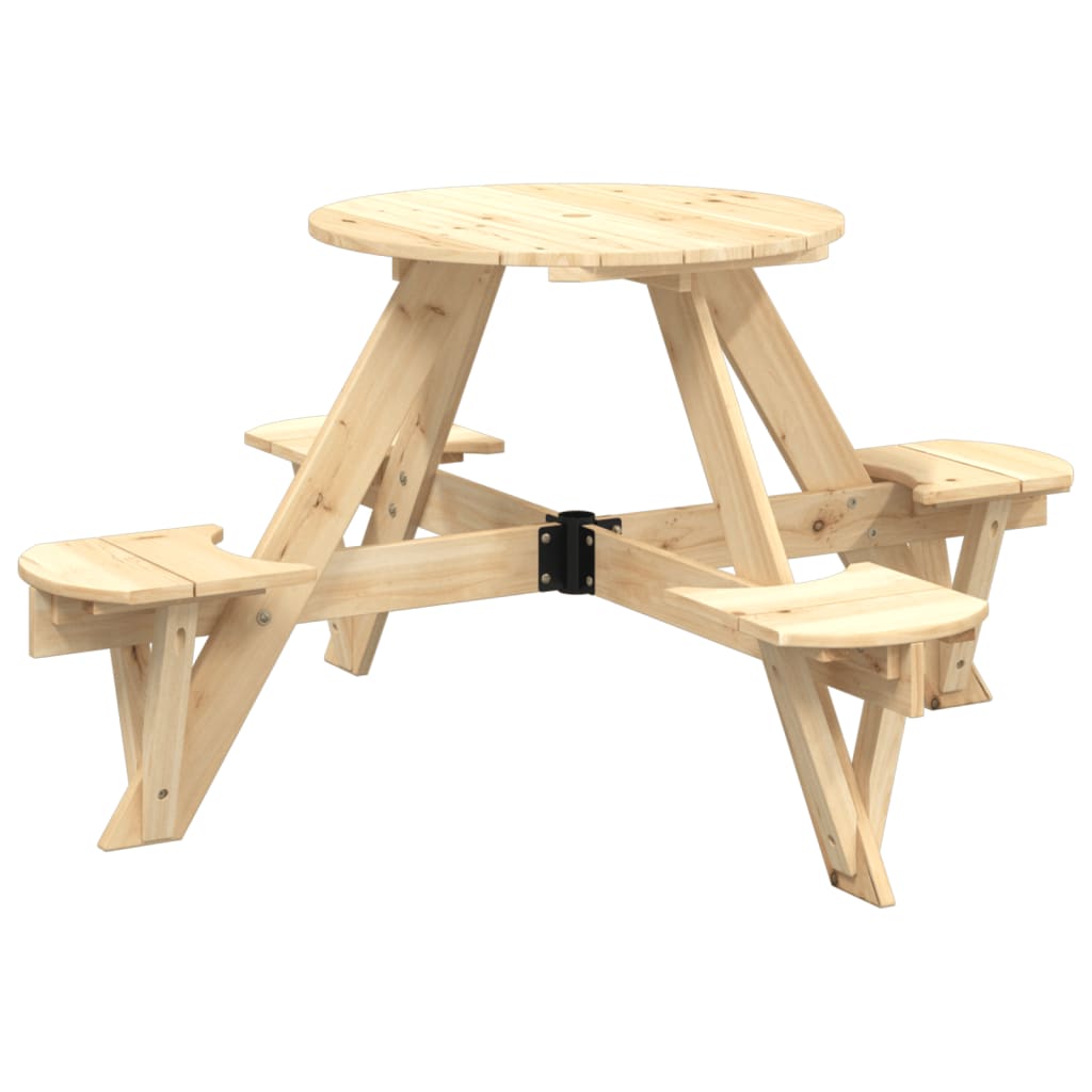Picnic table for 4 children with umbrella hole round solid fir wood