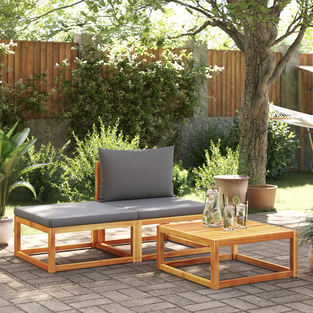 3-tlg. Gartensofa-Set mit Kissen Holz Akazie & Seil