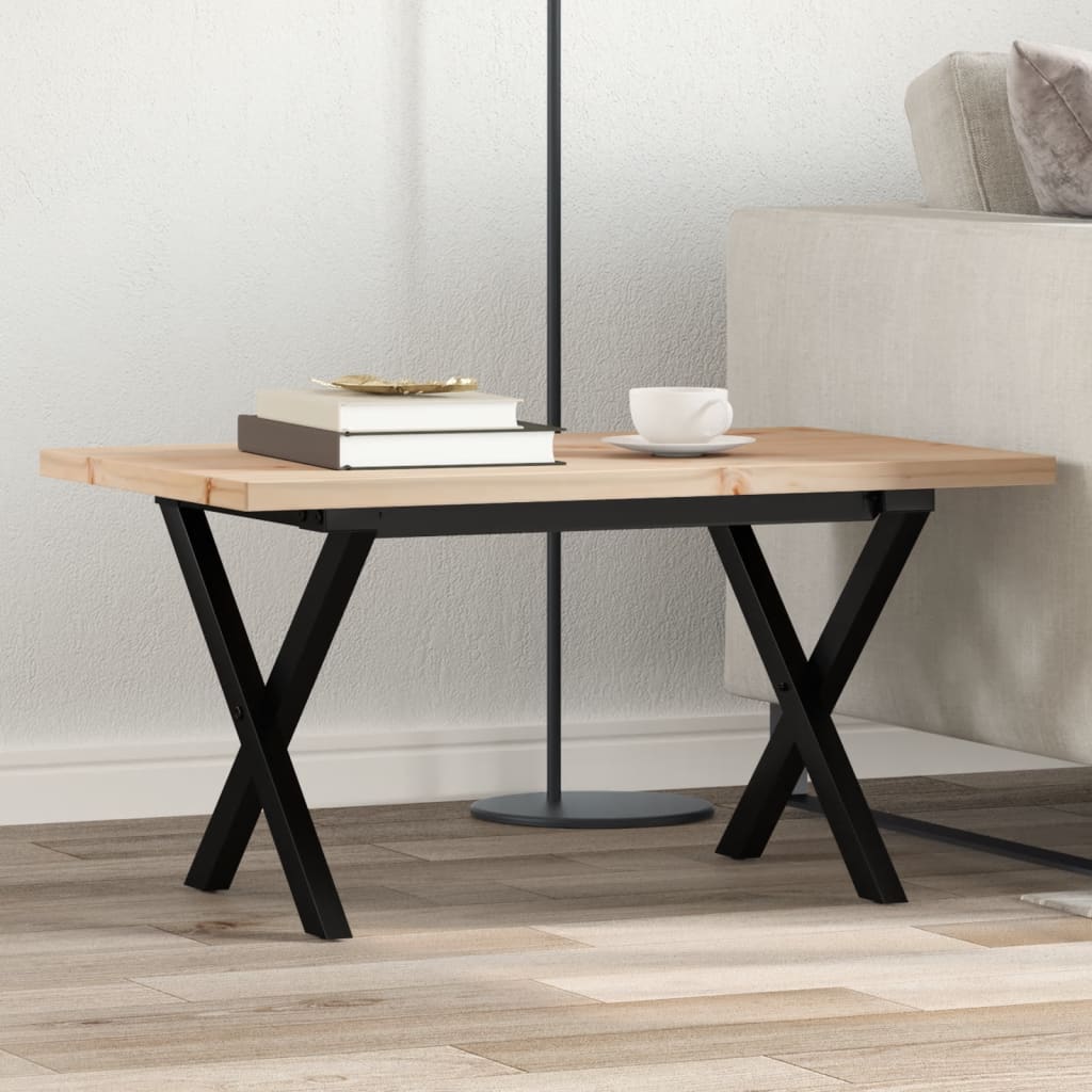 Couchtisch X-Gestell 80x50x40,5cm Massivholz Kiefer & Stahl