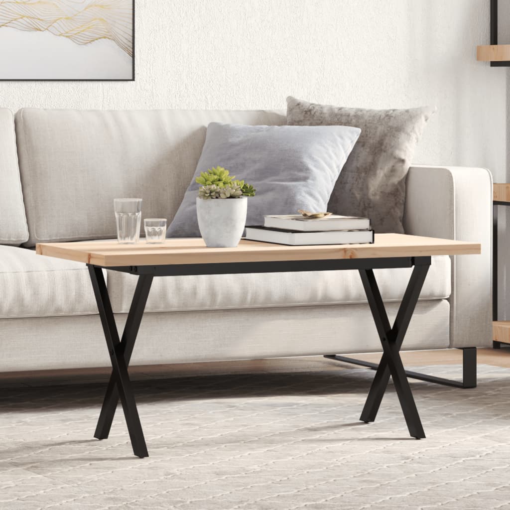Couchtisch X-Gestell 100x50x45,5 cm Massivholz Kiefer Stahl