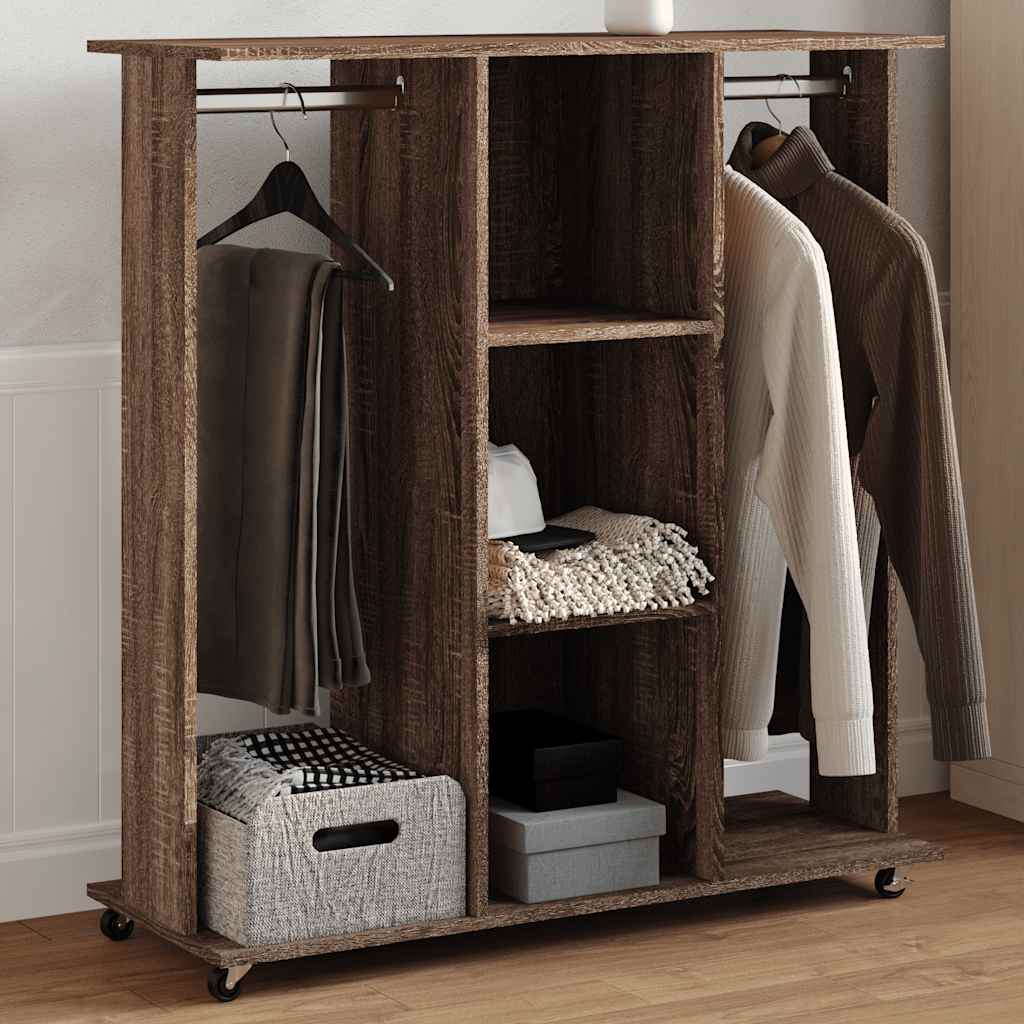 Kleiderständer mit Rollen Braun Eichen-Optik 102x38x110 cm