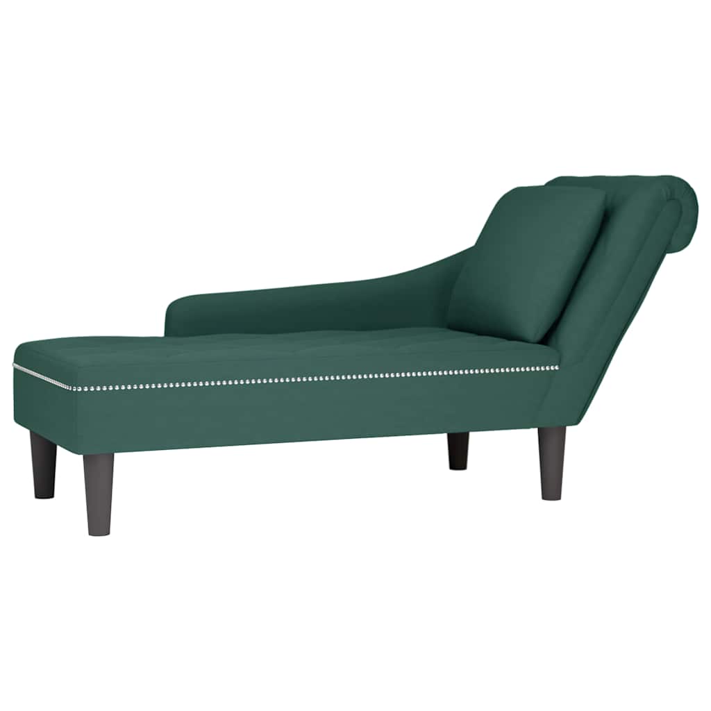Chaiselongue mit Kissen und Rechter Armlehne Dunkelgrün Samt