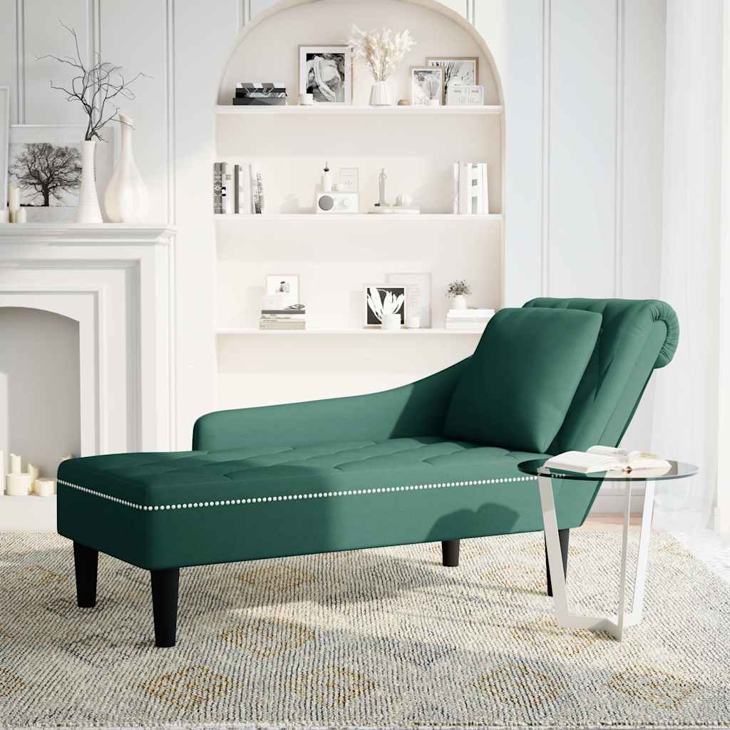 Chaiselongue mit Kissen und Rechter Armlehne Dunkelgrün Samt