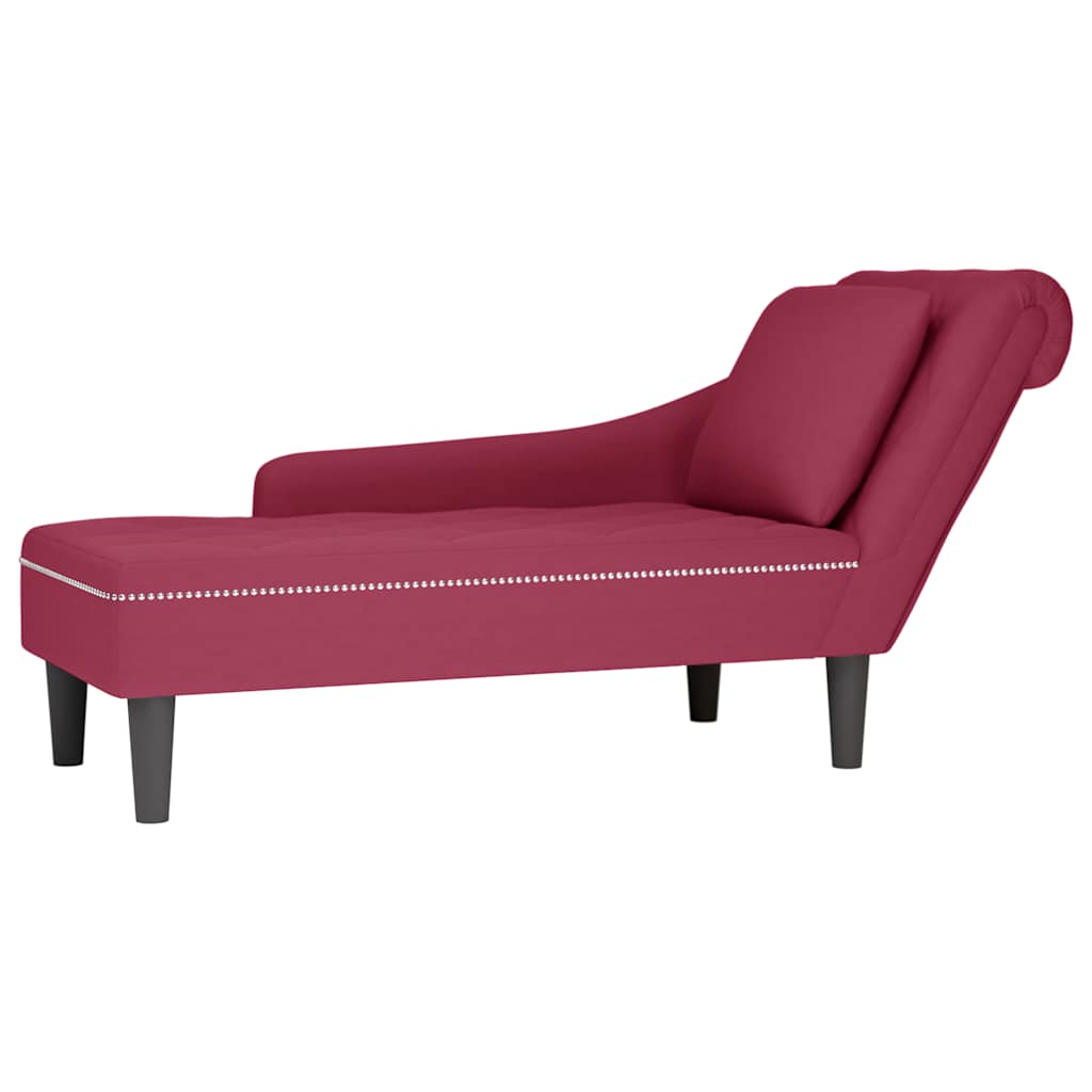 Chaiselongue mit Kissen und Rechter Armlehne Weinrot Samt