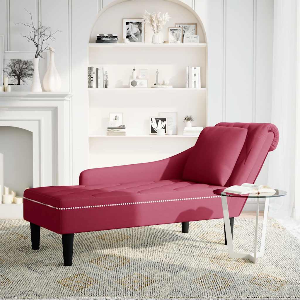 Chaiselongue mit Kissen und Rechter Armlehne Weinrot Samt