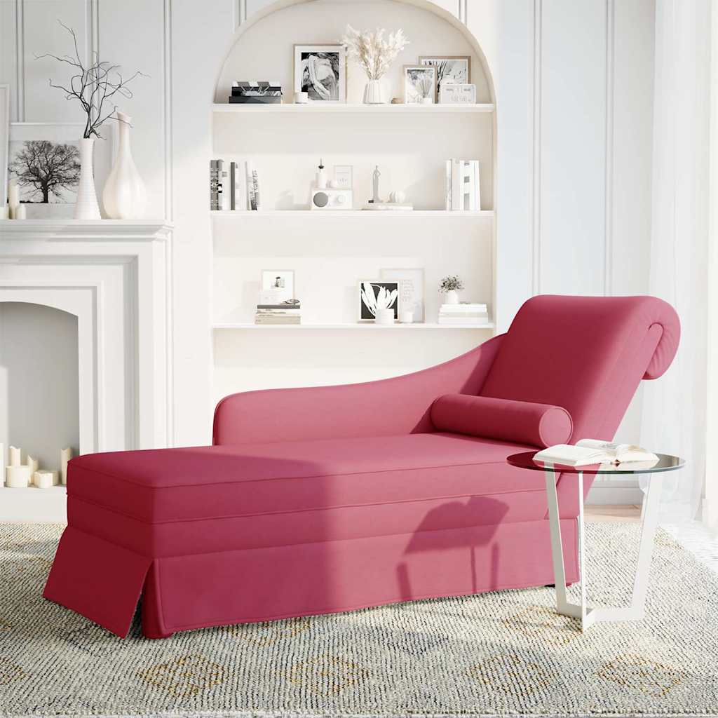 Chaiselongue mit Nackenrolle und Rechter Armlehne Weinrot Samt