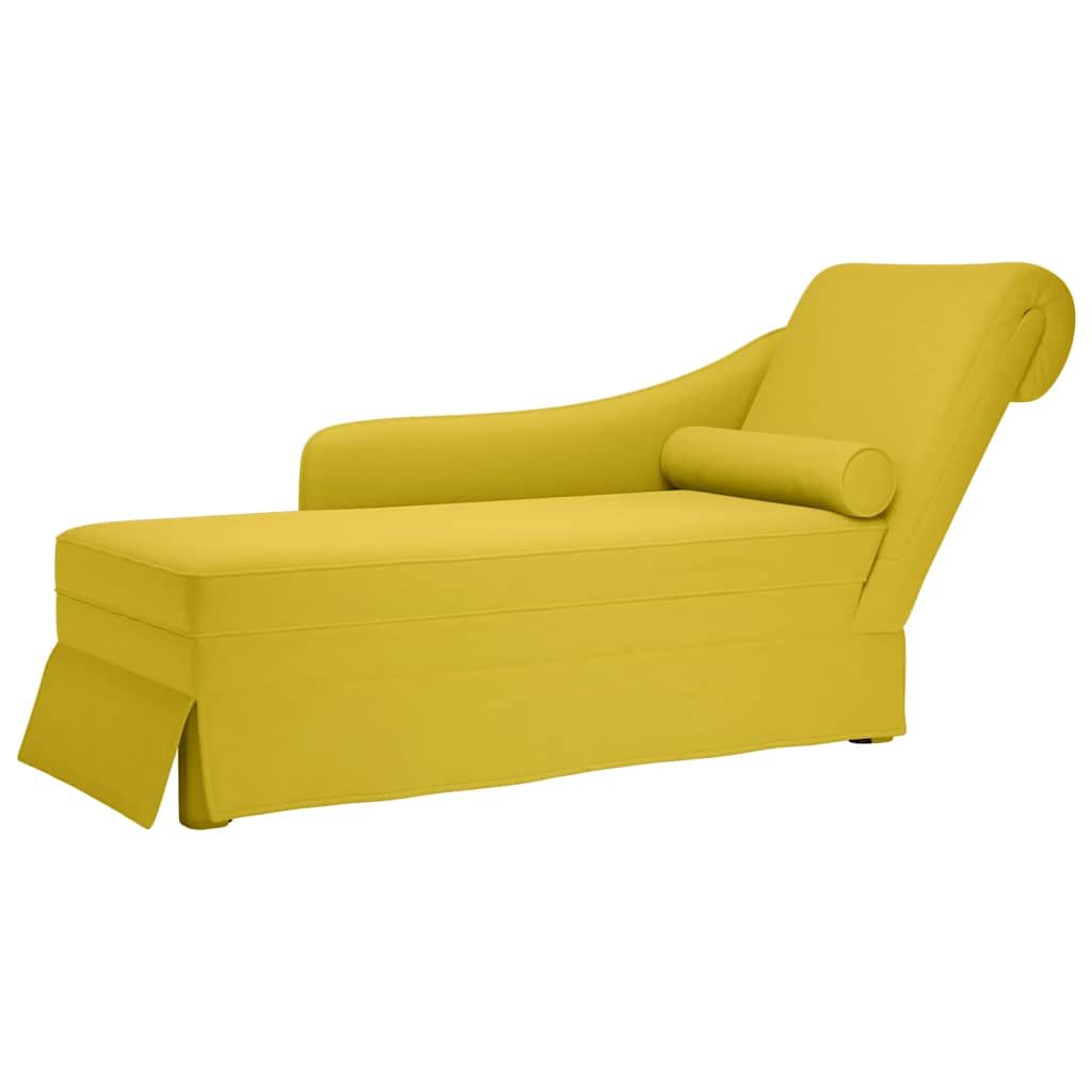 Chaiselongue mit Nackenrolle und Rechter Armlehne Gelb Samt
