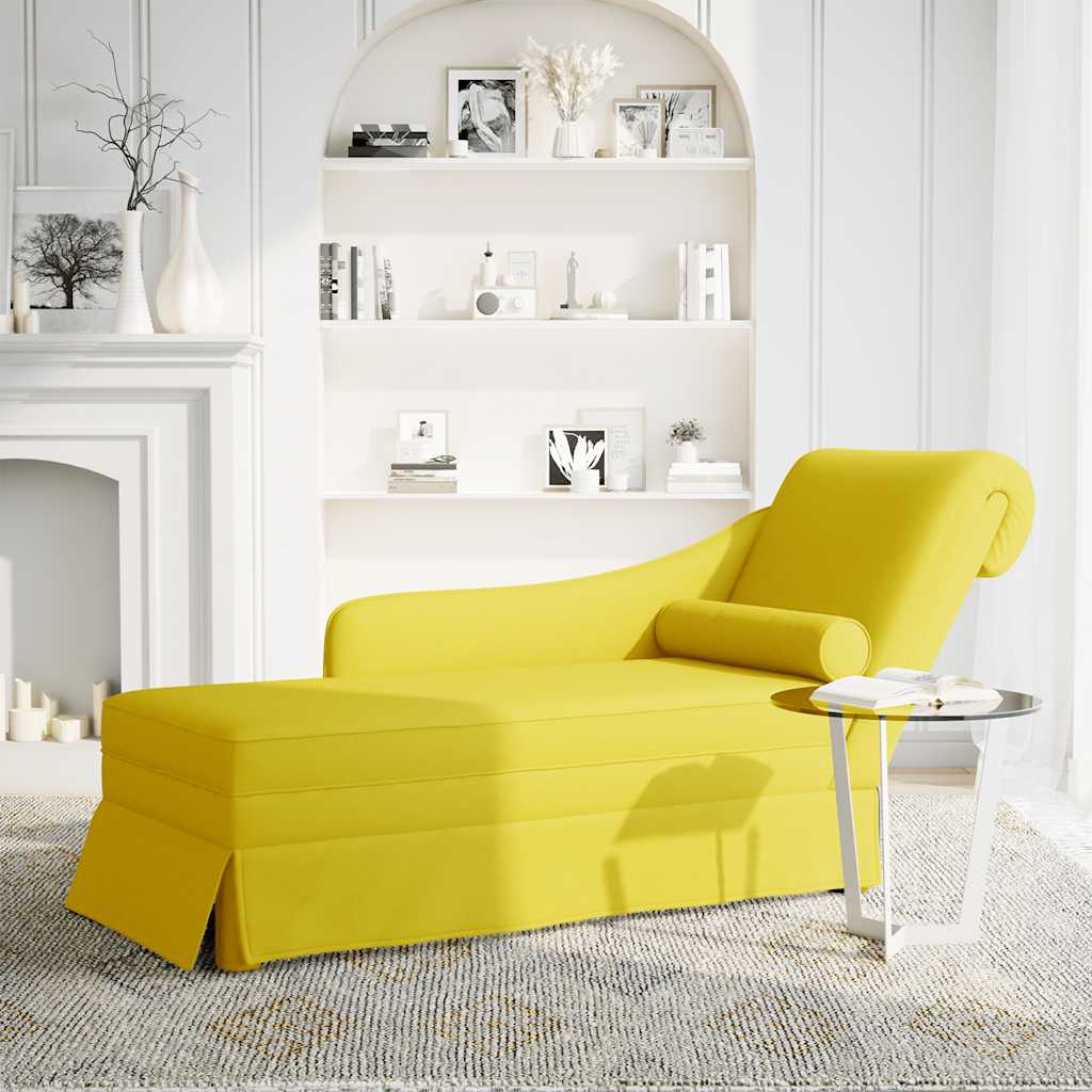 Chaiselongue mit Nackenrolle und Rechter Armlehne Gelb Samt