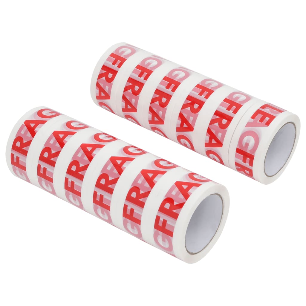 Paketklebeband 12 Stk. FRAGILE Aufdruck Weiß 48 mm x 66 m