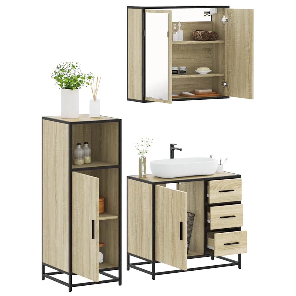 3-piece bathroom furniture set Sonoma oak wood-based material