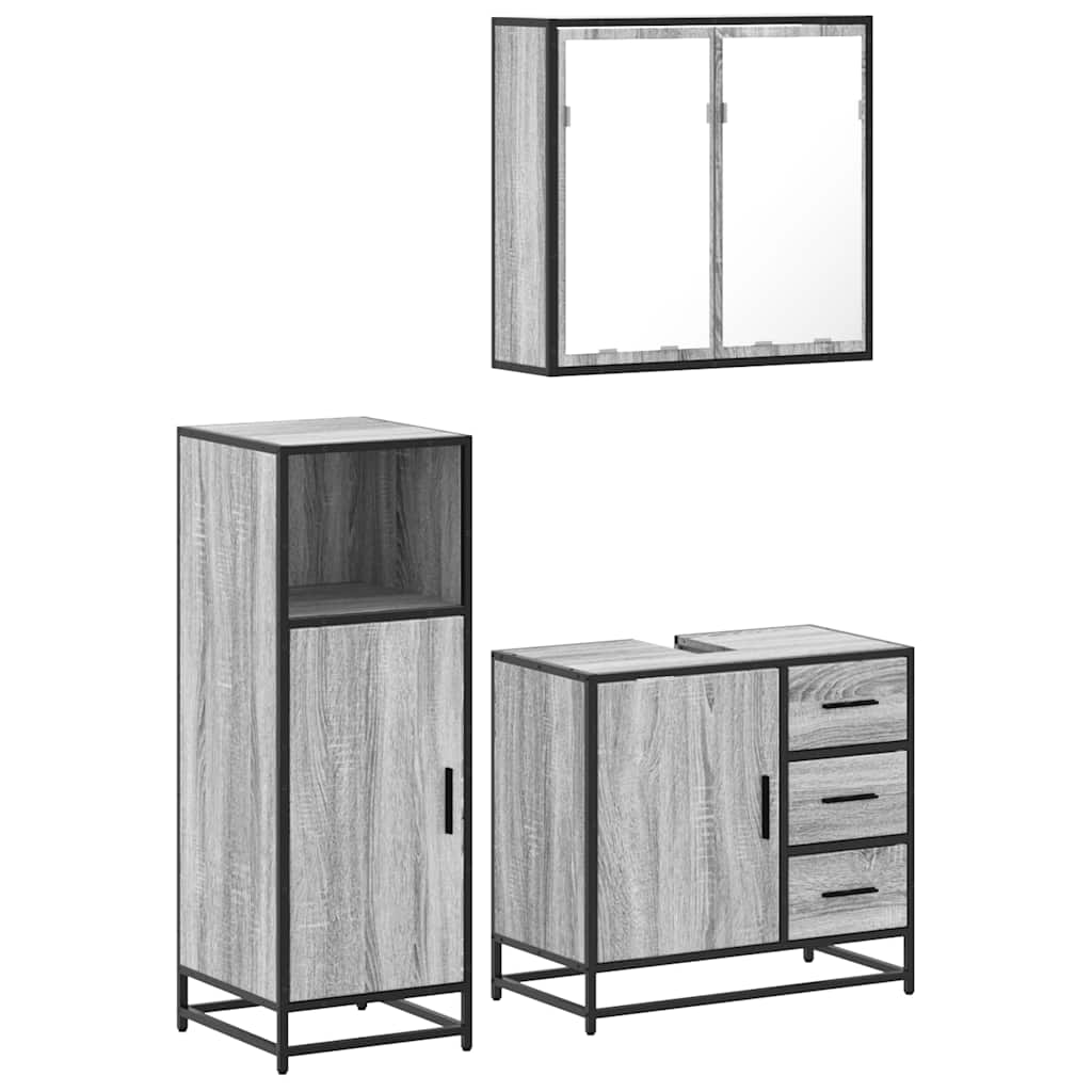 3-piece bathroom furniture set, grey Sonoma wood-based material