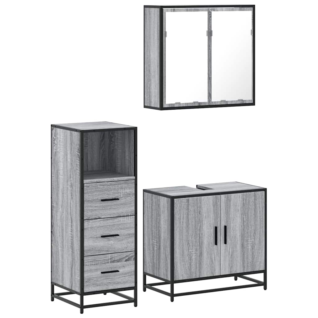 3-piece bathroom furniture set, grey Sonoma wood-based material