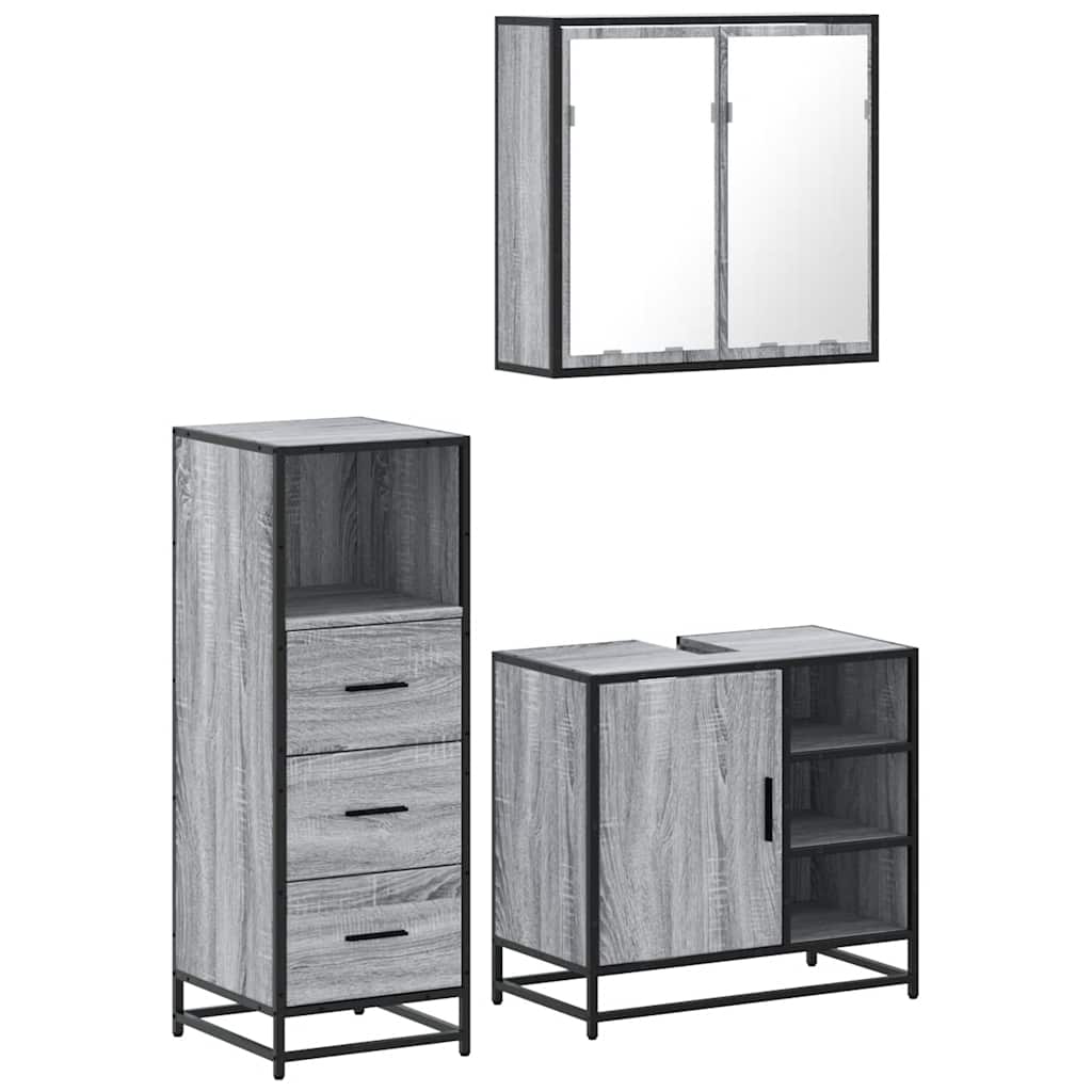 3-piece bathroom furniture set, grey Sonoma wood-based material