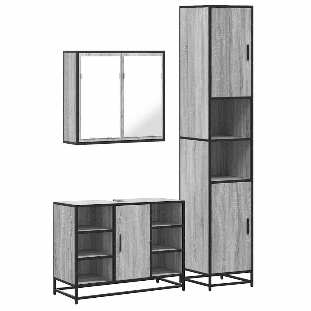 3-piece bathroom furniture set, grey Sonoma wood-based material