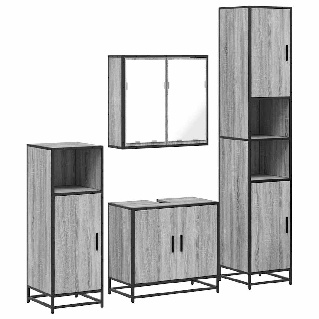 4-piece bathroom furniture set, grey Sonoma wood-based material