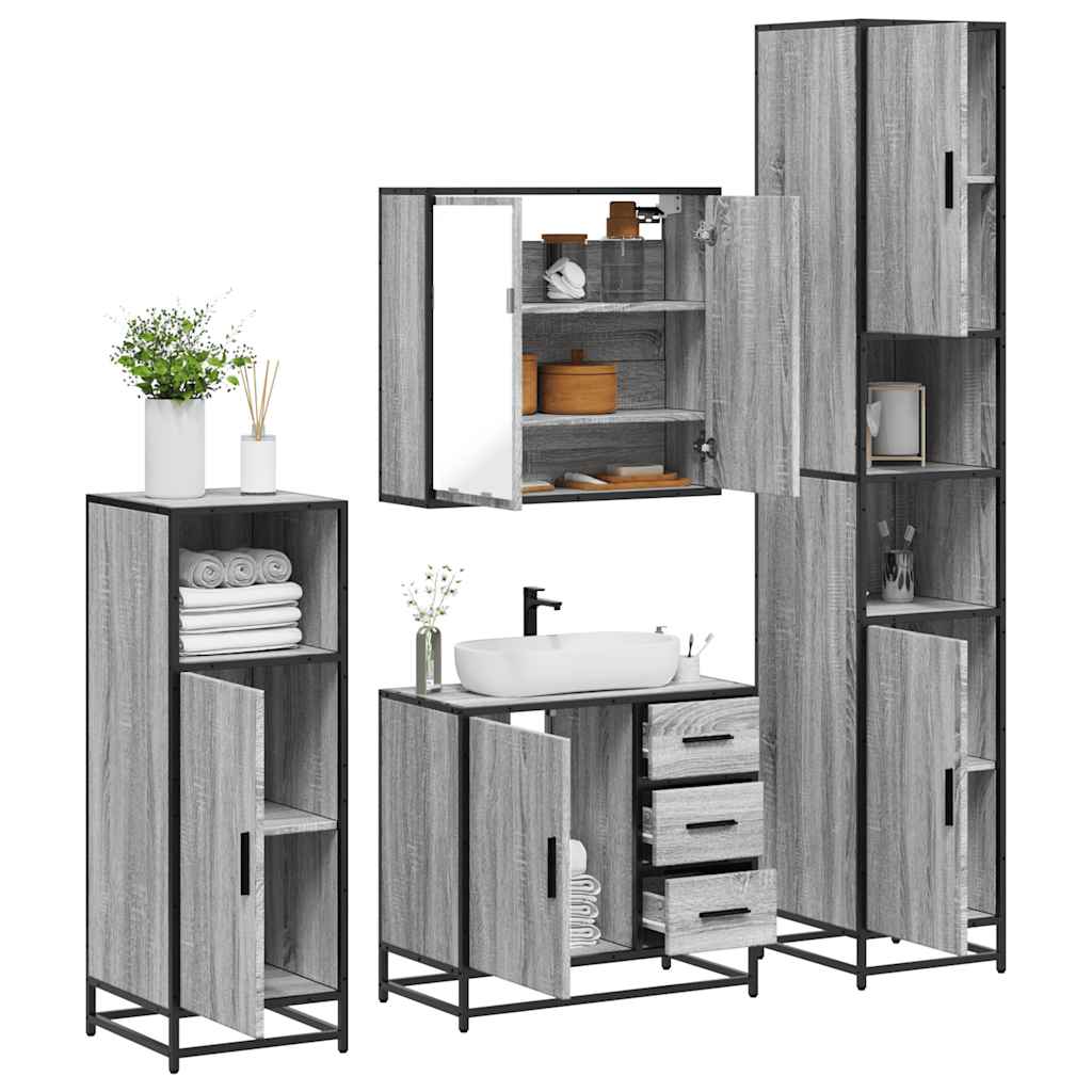 4-piece bathroom furniture set, grey Sonoma wood-based material