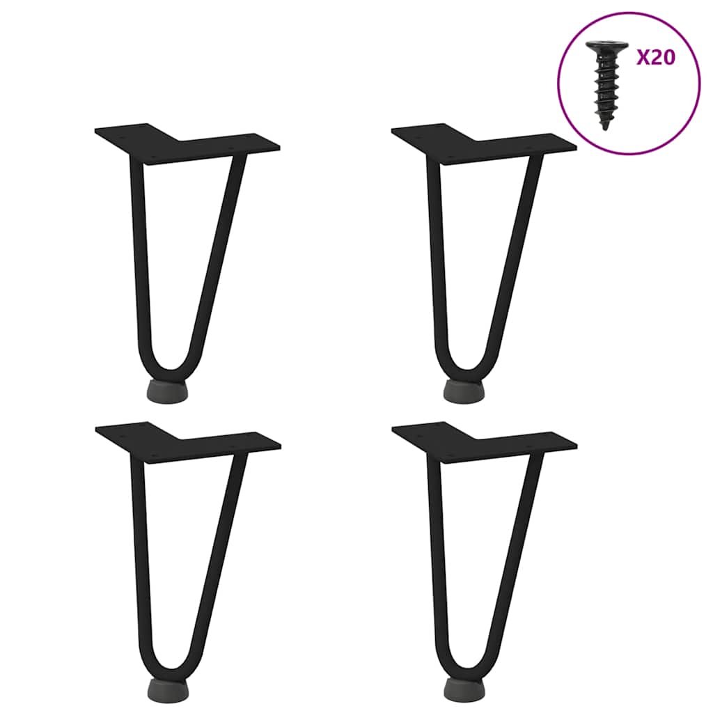 Hairpin legs for coffee table, 4 pieces, black, 20 cm, solid steel
