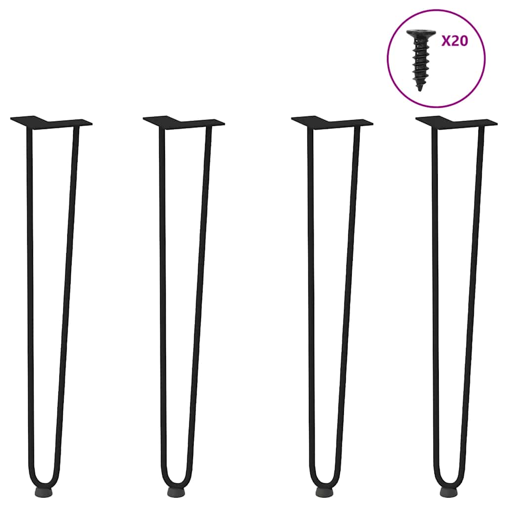 Hairpin legs for console tables, 4 pieces, black, 72 cm, solid steel