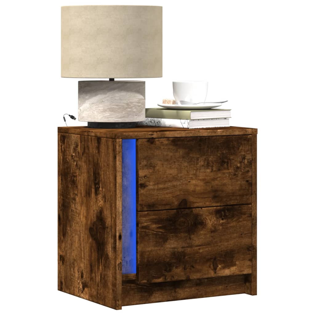 Bedside tables with LED lights 2 pcs. Smoked oak wood material