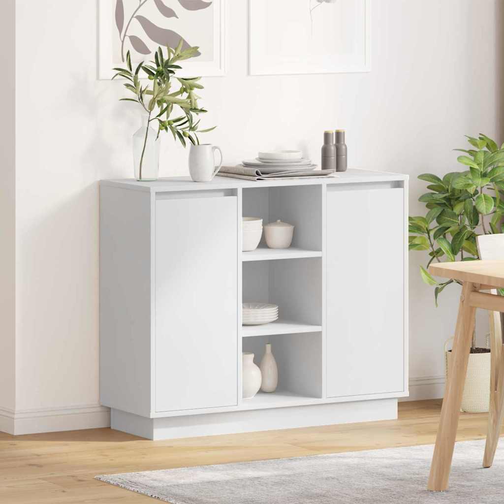 Sideboard mit Regal mit Tür Weiß 90 x 32 x 75 cm Holzwerkstoff
