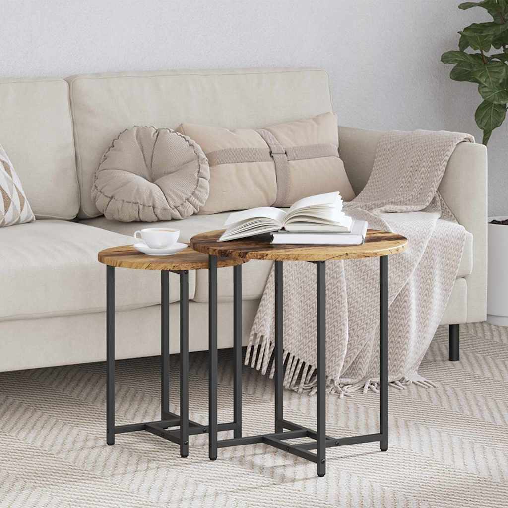 Beistelltisch-Set 2 pcs Altes Holz und Schwarz 50 x 50 x 50 cm