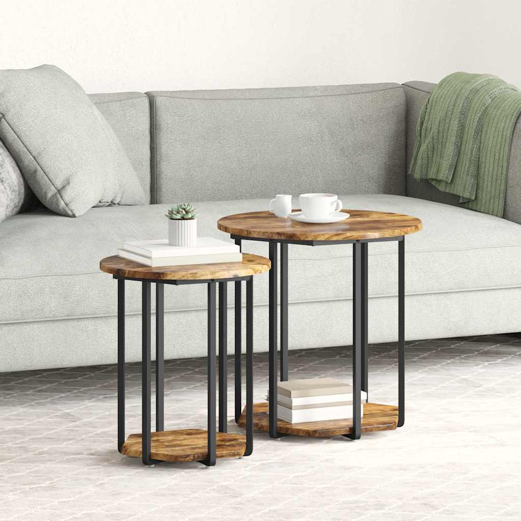 Beistelltisch-Set mit Regal 2 pcs Rauchesche und Schwarz