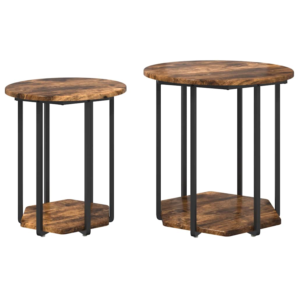 Beistelltisch-Set mit Regal 2 pcs Rauchesche und Schwarz