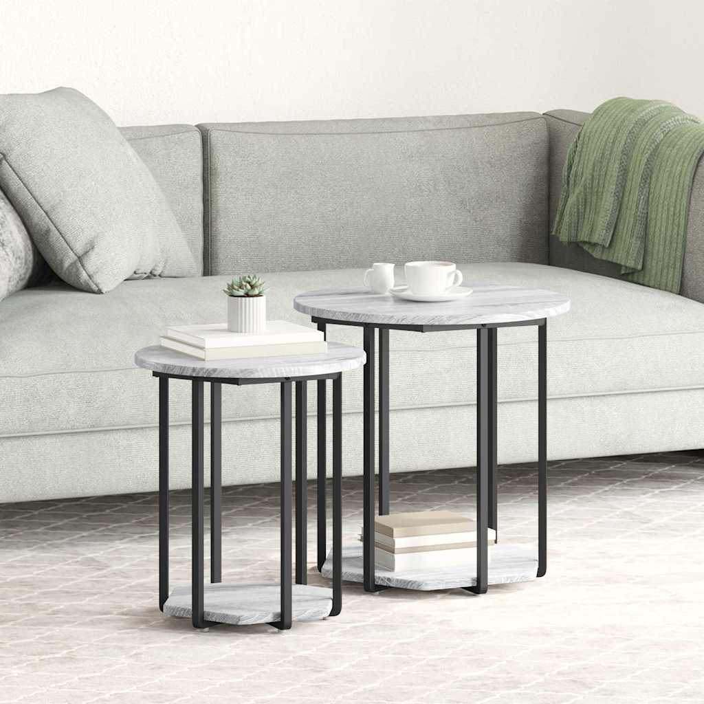 Beistelltisch-Set mit Regal 2 pcs Grau Sonoma und Schwarz