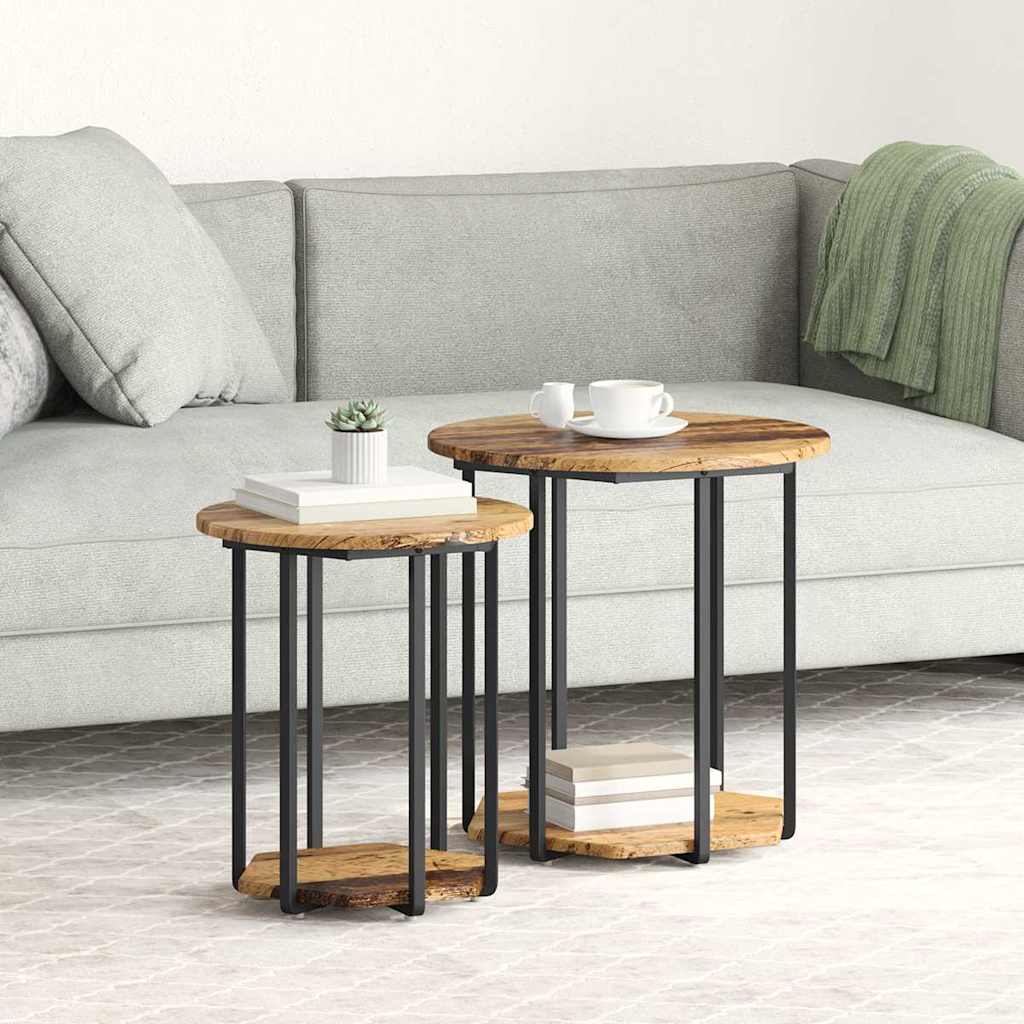 Beistelltisch-Set mit Regal 2 pcs Altes Holz und Schwarz