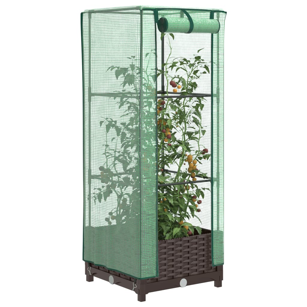 Raised bed with greenhouse attachment rattan look 40x40x123 cm
