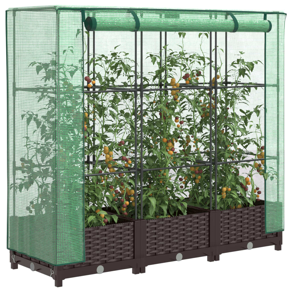 Raised bed with greenhouse attachment rattan look 120x40x123 cm