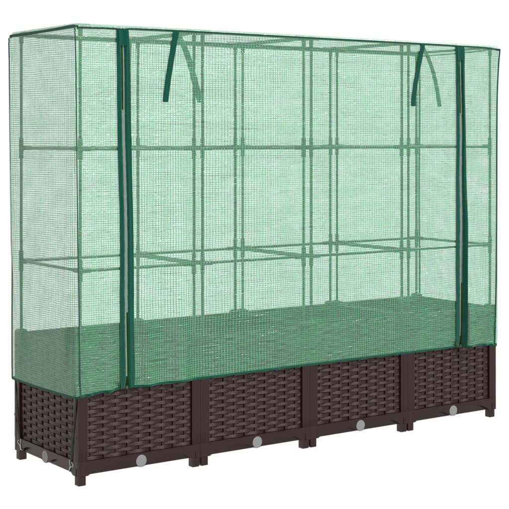 Raised bed with greenhouse attachment rattan look 160x40x138 cm