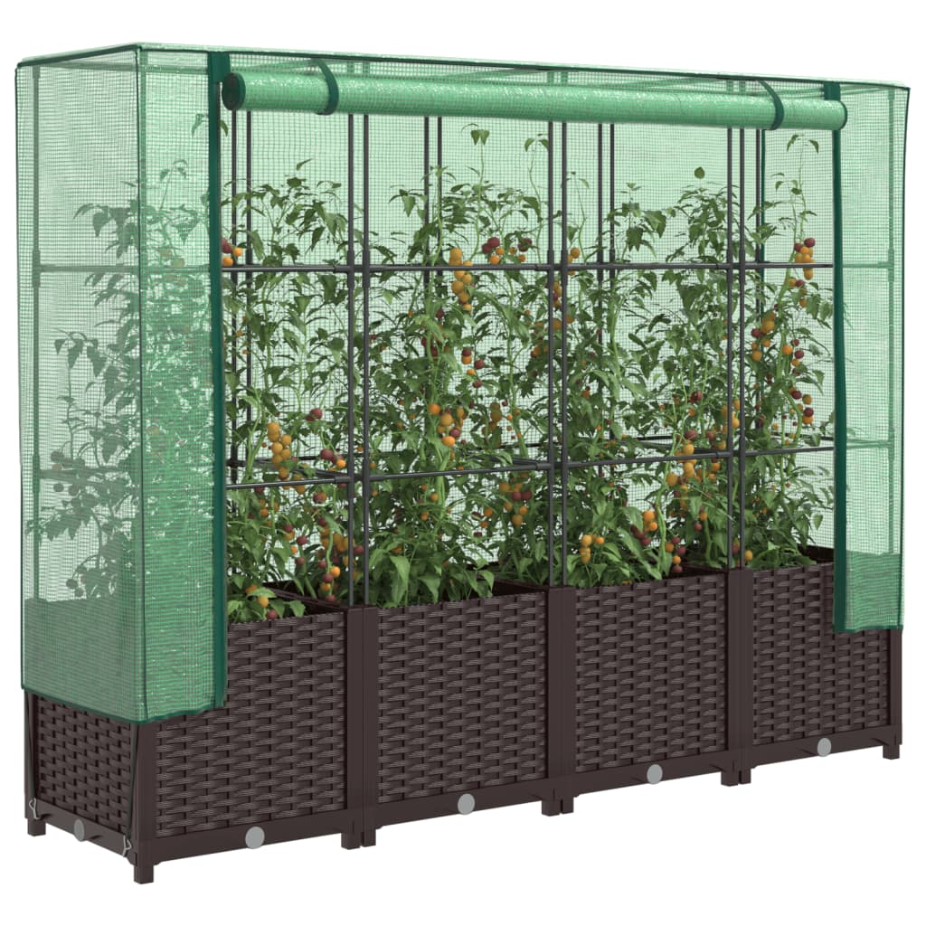 Raised bed with greenhouse attachment rattan look 160x40x138 cm