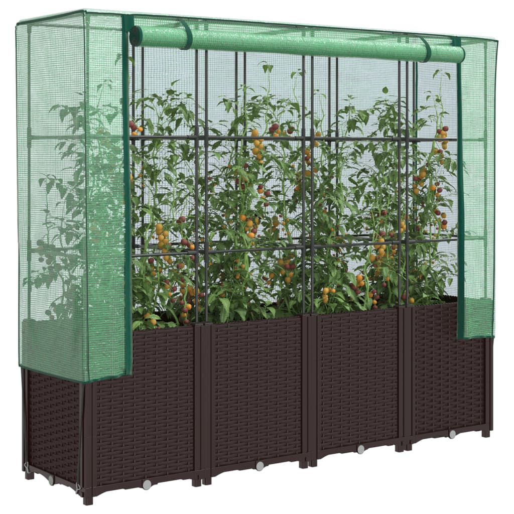 Raised bed with greenhouse attachment rattan look 160x40x153 cm