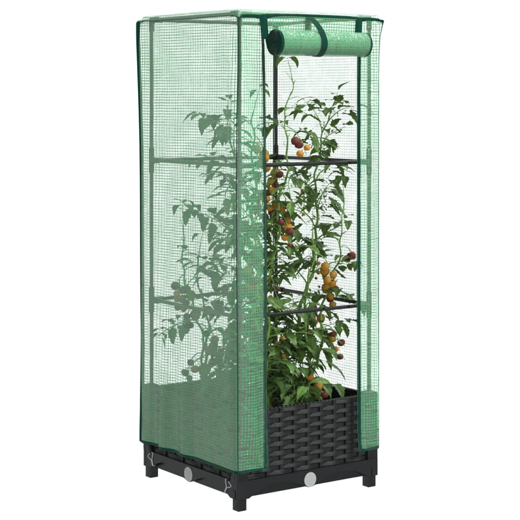 Raised bed with greenhouse attachment rattan look 40x40x123 cm