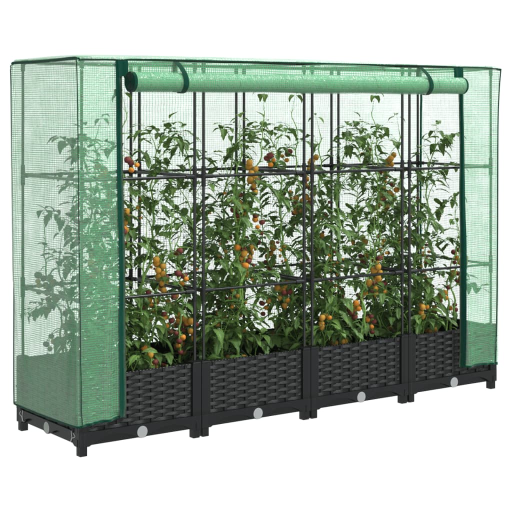 Raised bed with greenhouse attachment rattan look 160x40x123 cm